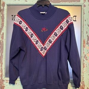 1980’s Vintage Navy Sweatshirt with Embroidered Pattern